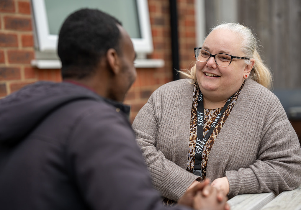 Team member and customer