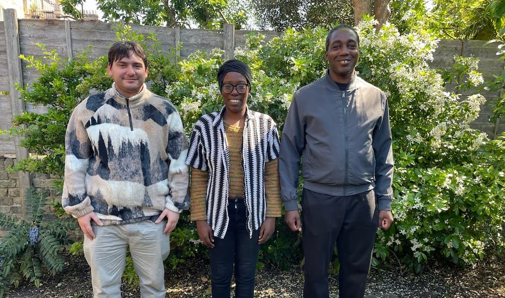 Joakim standing on the left with fellow co-production group members Diamond in the middle and Sean on the right.
